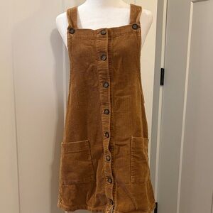 Molly Green Boutique Womens Brown Corduroy Button-Down Pinafore Dress Size S